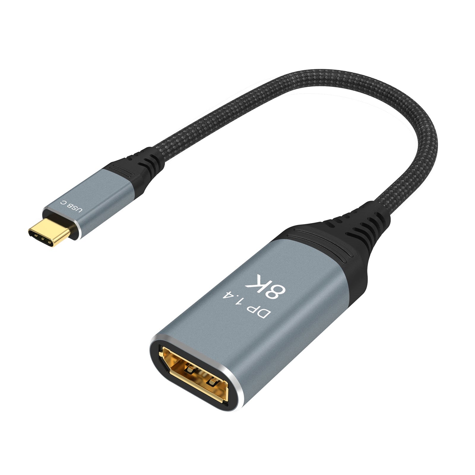 Prevo USBC-DP-ADA Display Converter Adapter, USB Type-C (M) to DisplayPort (F), 0.2m, Black & Silver