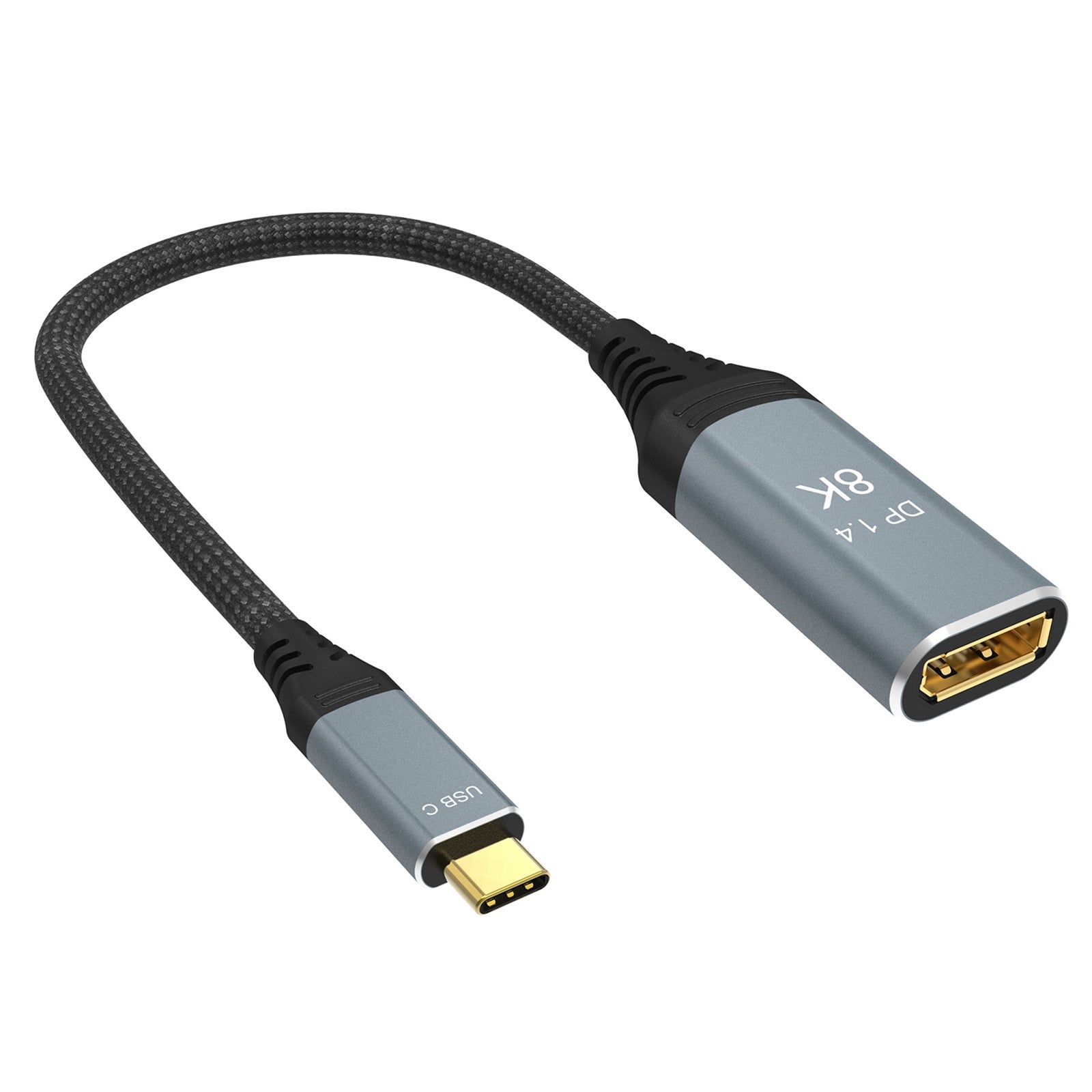 Prevo USBC-DP-ADA Display Converter Adapter, USB Type-C (M) to DisplayPort (F), 0.2m, Black & Silver