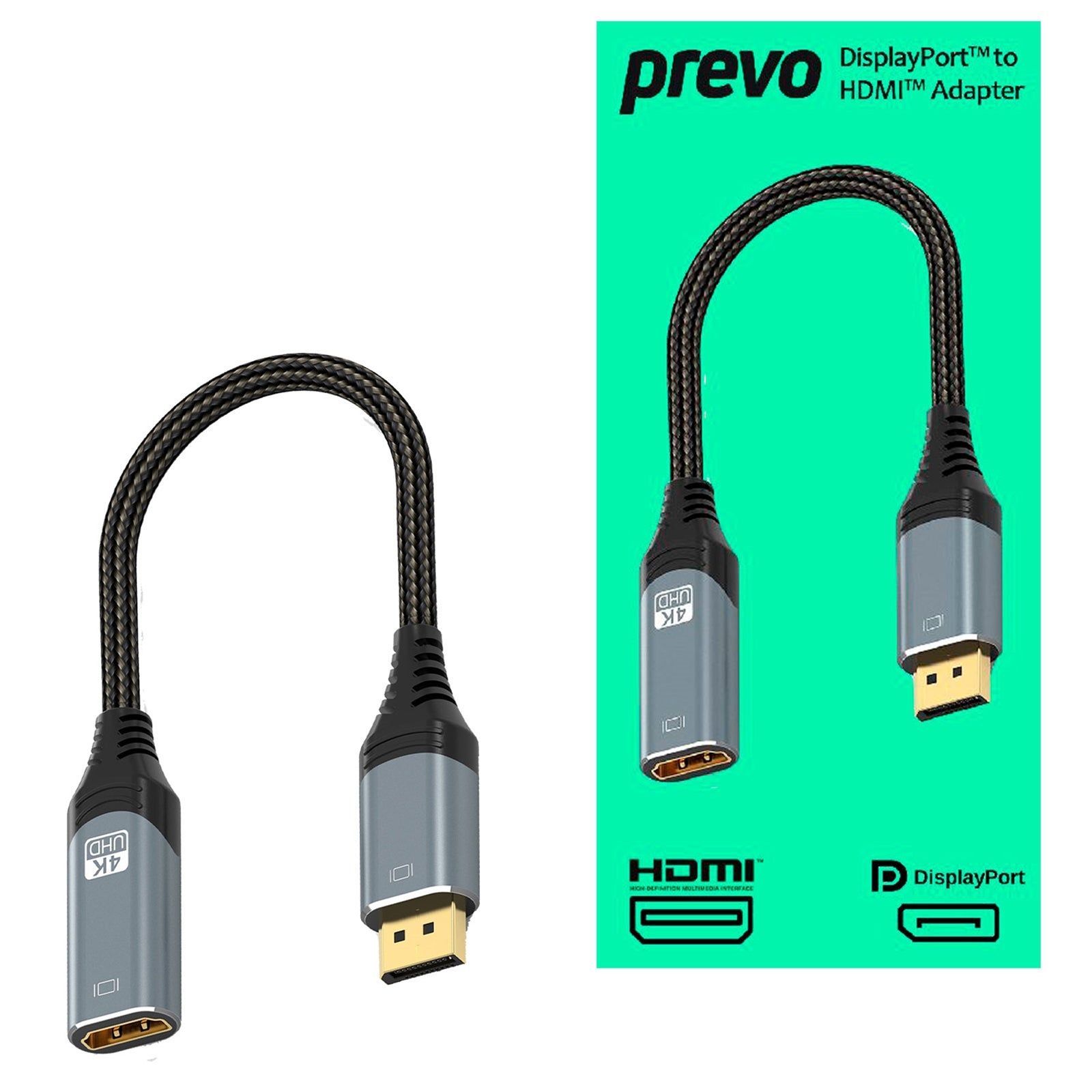 Prevo DPM-HDMIF-ADA Display Converter Adapter, DisplayPort (M) to HDMI (F), 0.2m, Black & Silver